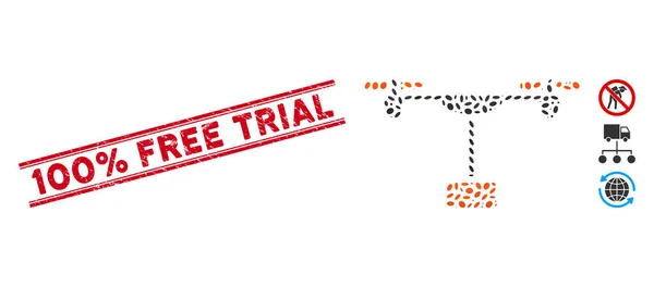 Scratched 100% Free Trial Line Selo e Colagem Ícone de Expedição de Drone —  Vetores de Stock