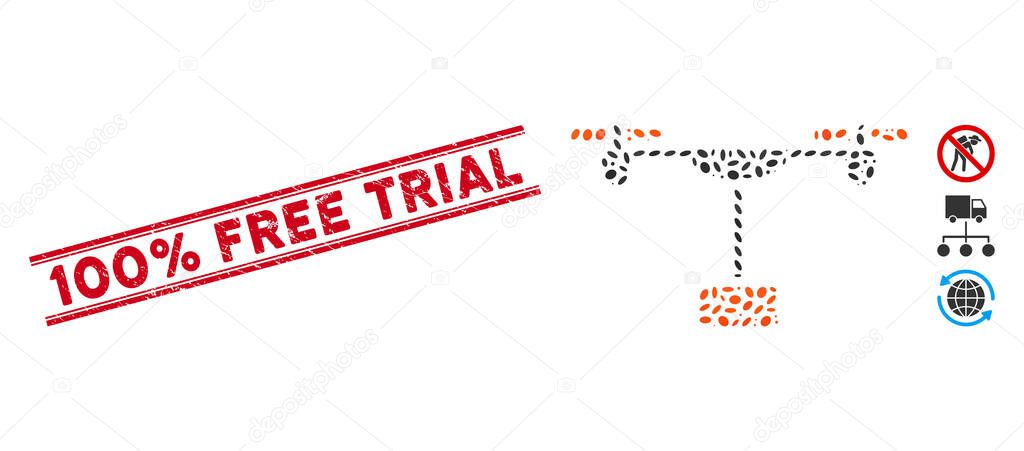 Scratched 100 Percent Free Trial Line Seal and Collage Drone Shipment Icon