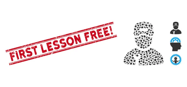 Grunge First Lesson Free Exclamation Line Seal mit Mosaic Repairman Icon — Stockvektor