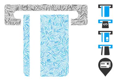 ATM terminali simgesine dayanan Mozaik hattı. Mozaik vektör ATM terminali rastgele çizgi benekleri ile tasarlanmıştır. İkramiye simgeleri eklendi.