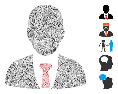 Mozaik hattı iş adamı simgesine dayanır. Mozaik vektör işadamı rastgele çizgiler oluşturur. İkramiye simgeleri eklendi.