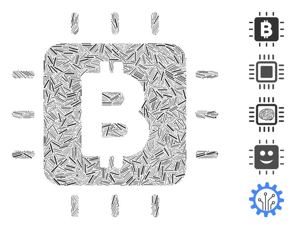 Traço Mosaico Com Base Ícone Chip Processador Bitcoin Mosaico Chip —  Vetores de Stock