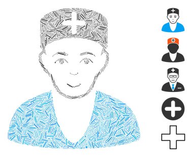 Doktor ikonuna dayanan bir çizgi mozaiği. Mozaik vektör doktoru rastgele kapak noktaları ile tasarlanmıştır. İkramiye simgeleri eklendi.
