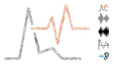 ECG simgesine dayalı Dash Mozaiği. Mozaik ECG vektörü dağınık çizgi elementleriyle oluşturulur. İkramiye simgeleri eklendi.