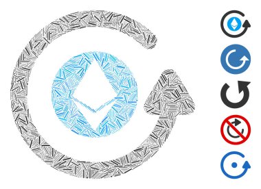 Ethereum şarj ikonu tabanlı Dash Mozaiği. Mozaik vektör Ethereum yük geri rastgele çizgi noktalarıyla oluşturulur. İkramiye simgeleri eklendi.