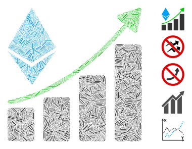 Ethereum büyüme eğilimi simgesine dayanan Mozaik Kapağı. Mozaik Ethereum vektörü büyüme eğilimi dağınık kapak noktaları ile oluşur. İkramiye simgeleri eklendi.