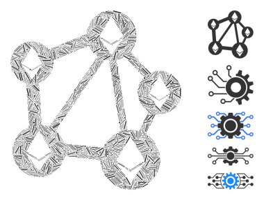 Ethereum ağ simgesine dayalı Dash Mozaiği. Mozaik Ethereum ağı rastgele çizgi elementleriyle tasarlanmıştır. İkramiye simgeleri eklendi.