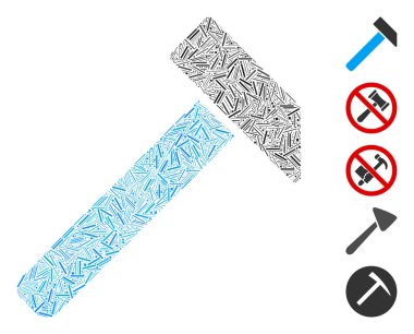 Çizgi Mozaiği, çekiç simgesine dayanır. Mozaik vektör çekici dağınık çizgi parçalarıyla oluşur. İkramiye simgeleri eklendi.