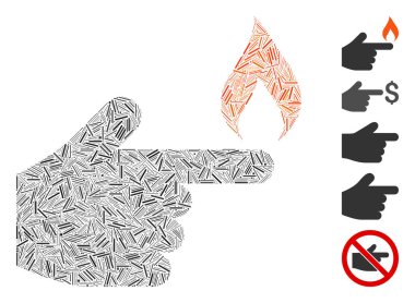 Dash Mozaik işaret parmağı ateş ikonuna dayanıyor. Mozaik vektör işaret parmağı ateşi rastgele çizgi öğeleriyle oluşur. İkramiye simgeleri eklendi.