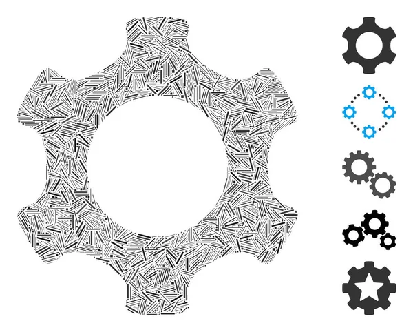 以齿轮图标为基础的线拼图 马赛克矢量齿轮是用随机线点创建的 增加了额外的图标 — 图库矢量图片