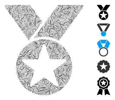 Madalya ikonuna dayalı bir çizgi mozaiği. Mozaik vektör madalyası rastgele çizgilerle oluşturulur. İkramiye simgeleri eklendi.