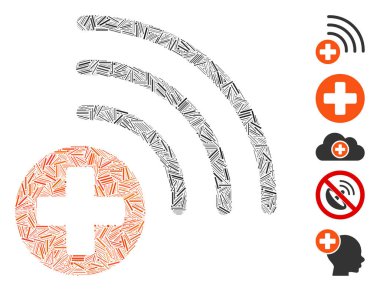 Tıbbi kaynak simgesine dayalı Dash Mozaik. Mozaik vektör tıbbi kaynağı dağınık çizgi noktaları ile oluşturulur. İkramiye simgeleri eklendi.