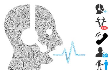 Operatör konuşma ikonuna dayalı Dash Mozaik. Mozaik vektör operatörü konuşması dağınık çizgi noktalarıyla oluşturulmuştur. İkramiye simgeleri eklendi.