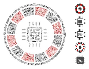 Mozaik kapağı, rulet işlemci simgesine dayanır. Mozaik vektör rulet işlemcisi rastgele çizgi elementleriyle tasarlanmıştır. İkramiye simgeleri eklendi.