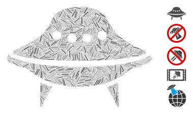 Uzay gemisi simgesine dayalı Hatch Mozaik. Mozaik vektör uzay gemisi dağınık ambar parçalarıyla oluşur. İkramiye simgeleri eklendi.