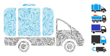 Mozaik, tank kamyon ikonuna dayanıyor. Mozaik vektör tank kamyonu dağınık çizgi noktalarıyla tasarlanmıştır. İkramiye simgeleri eklendi.