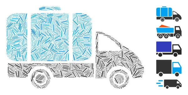 Mozaik, tank kamyon ikonuna dayanıyor. Mozaik vektör tank kamyonu dağınık çizgi noktalarıyla tasarlanmıştır. İkramiye simgeleri eklendi.