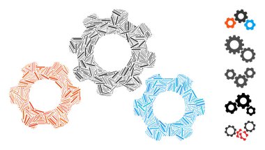 İletken vites simgesine dayalı Mozaik hattı. Mozaik vektör iletim dişlileri rastgele çizgi elementleriyle oluşturulur. İkramiye simgeleri eklendi.