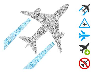 Mozaik Hava Jet İkonuna dayanıyor. Mozaik vektör hava jeti izi rastgele hat ögeleri ile oluşturulur. İkramiye simgeleri eklendi.