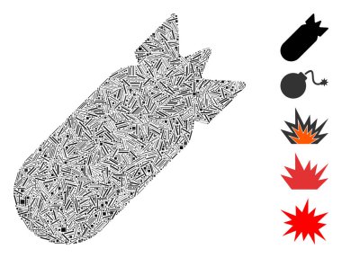 Mozaik Kapağı, havacılık bombası ikonuna dayanıyor. Mozaik vektör havacılık bombası rastgele ambar parçalarıyla tasarlanmıştır. İkramiye simgeleri eklendi.