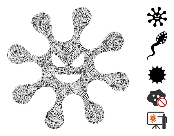 Лінійна Мозаїка Основі Значка Бактерій Мозаїчні Векторні Бактерії Складаються Випадкових — стоковий вектор