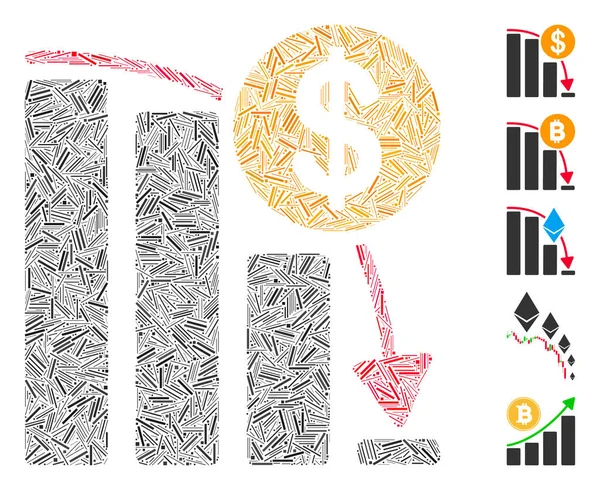 Mozaika Hatch Oparta Ikonie Spadającego Przyspieszenia Bitcoin Wykres Przyspieszenia Spadania — Wektor stockowy