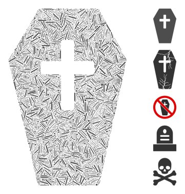 Tabut simgesine dayalı bir çizgi mozaiği. Mozaik vektör tabutu rastgele çizgi noktalarıyla tasarlanmıştır. İkramiye simgeleri eklendi.