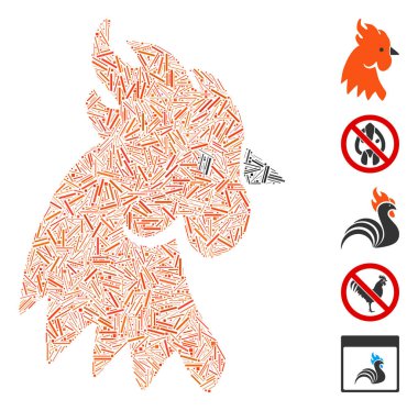 Dash Mozaik, horoz kafası ikonuna dayanıyor. Mozaik vektör horoz kafası dağınık çizgi elementleriyle oluşmuştur. İkramiye simgeleri eklendi.