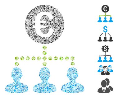 Avrupa bankası personel ikonuna dayalı Line Mozaik. Mozaik vektör euro banka personeli rastgele hat ögeleriyle yaratılıyor. İkramiye simgeleri eklendi.