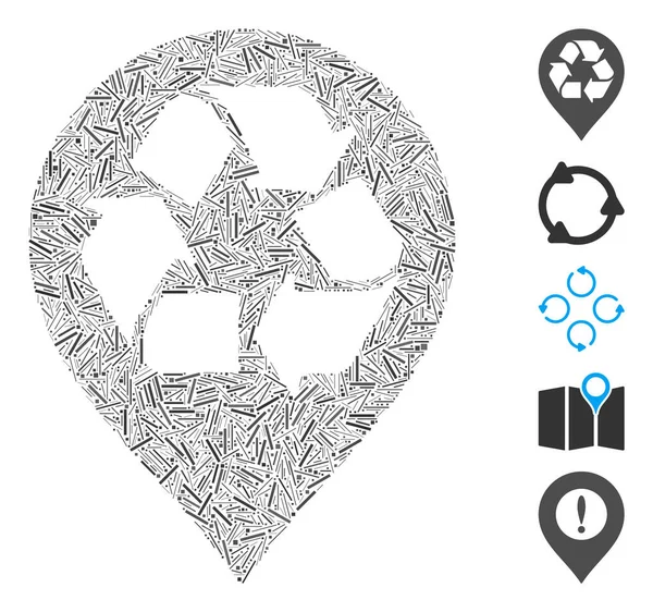 Hatch Mosaic Based Recycle Map Marker Icon Mosaic Vector Recycle — Stock Vector