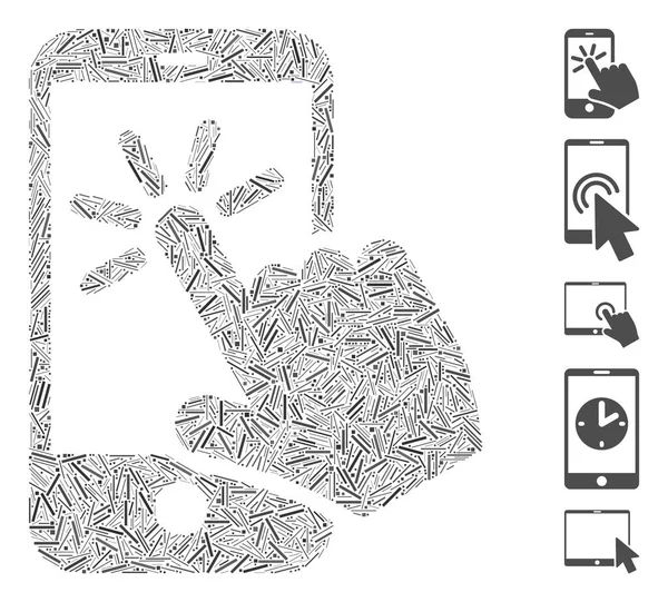 Mozaika Hatch Oparta Ikonie Kliknięcia Smartfona Kliknij Smartfona Wektor Mozaiki — Wektor stockowy