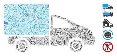 Dash Kolajı dağıtım simgesine dayanır. Mozaik vektör teslimatı rastgele çizgiler ile oluşur. İkramiye simgeleri eklendi.