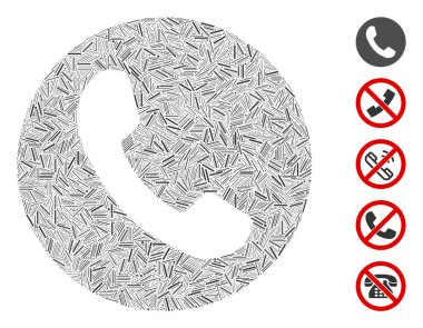 Telefon numarası simgesine dayalı kapak kolajı. Mozaik vektör telefon numarası rastgele kapak noktaları ile oluşturulur. İkramiye simgeleri eklendi.