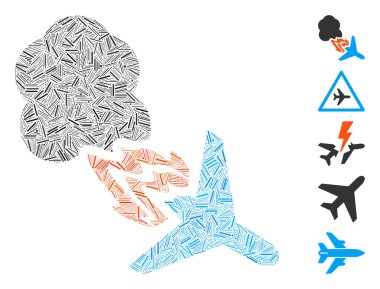 Mozaik Hattı, ateşlenen uçak ikonuna dayanıyor. Mozaik vektör ateşlenen uçak dağınık çizgi elementleriyle oluşturulmuştur. İkramiye simgeleri eklendi.