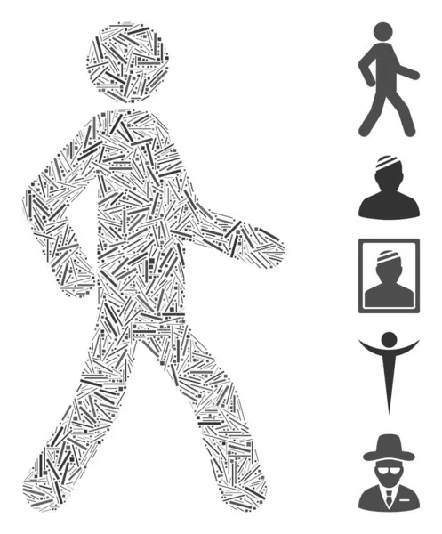 Dash Collage Based Walking Man Icon Мозаичный Вектор Ходячий Человек — стоковый вектор