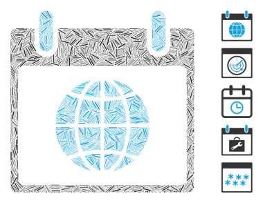Dünya takvim günü ikonuna dayanan Dash Mozaik. Mozaik vektör küre takvimi günü rastgele tire noktaları ile tasarlanmıştır. İkramiye simgeleri eklendi.