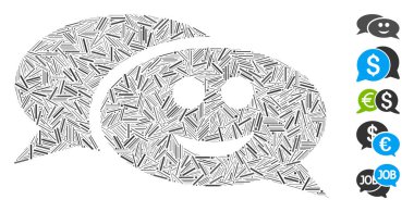 Gülücük sohbet mesajları ikonuna dayalı Hatch Mozaik. Mozaik vektör gülümseme sohbet mesajları rastgele kapak noktaları ile oluşturulur. İkramiye simgeleri eklendi.