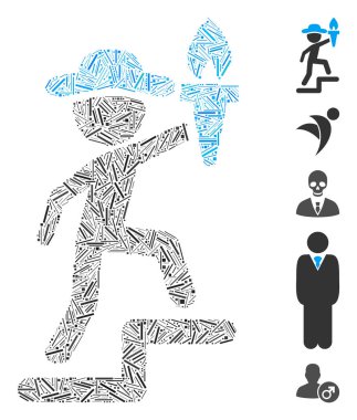 Centilmen lider ikonuna dayanan bir çizgi mozaiği. Mozaik vektör beyefendi lideri rastgele çizilmiş ürünlerle yaratılır. İkramiye simgeleri eklendi.