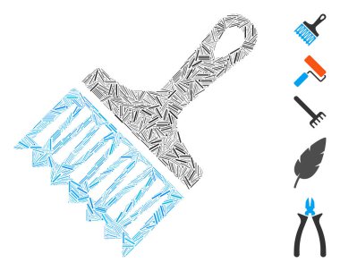 Geniş fırça simgesine dayalı Dash Mozaiği. Mozaik vektör geniş fırça rastgele çizgi noktalarıyla oluşur. İkramiye simgeleri eklendi.