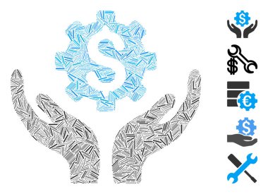 Mozaik 'i bakım fiyat simgesine göre ayarla. Mozaik vektör bakım fiyatı dağınık kapak noktaları ile oluşturulur. İkramiye simgeleri eklendi.