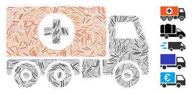 Eczane teslimat arabası ikonuna dayalı Hatch Mozaik. Mozaik vektör eczane teslimat aracı dağınık kapak noktaları ile oluşturulur. İkramiye simgeleri eklendi.