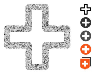 Ek simgeye dayalı Dash Mozaik. Mozaik vektör eklemesi rastgele çizgi elementleriyle oluşturulur. İkramiye simgeleri eklendi.