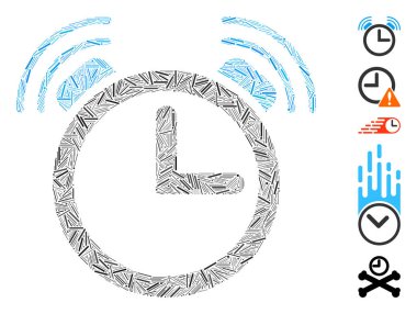 Alarm saat simgesine dayalı Hatch Mozaik. Mozaik vektör alarm saati dağınık ambar eşyalarıyla oluşturulur. İkramiye simgeleri eklendi.