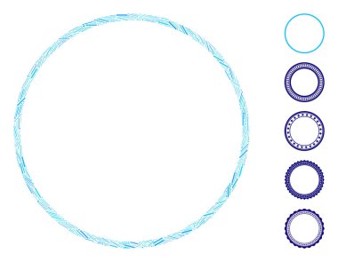 Çember çerçeve simgesine dayalı çizgi mozaiği. Mozaik vektör çember çerçevesi dağınık çizgi benekleri ile oluşturulur. İkramiye simgeleri eklendi.