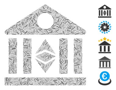 Klasik Ethereum banka ikonuna dayanan Hatch Mozaik. Mozaik vektör klasik Ethereum bankası rastgele ambar ögeleriyle oluşturulmuştur. İkramiye simgeleri eklendi.