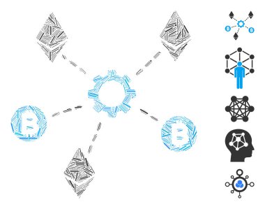 Mozaik 'i şifreli para birimi ağ simgesine göre ayarla. Mozaik vektör şifreleme ağı düğümleri rastgele kapak noktaları ile oluşur. İkramiye simgeleri eklendi.