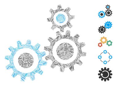Mozaik 'i vites mekanizması simgesine göre ayarla. Mozaik vektör dişli mekanizması rastgele kapak ögeleri ile oluşturulur. İkramiye simgeleri eklendi.