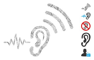 Dash Mozaik, dinleme ve iletim simgesine dayanır. Mozaik vektör dinleme ve iletim dağınık çizgi öğeleriyle tasarlanmıştır. İkramiye simgeleri eklendi.