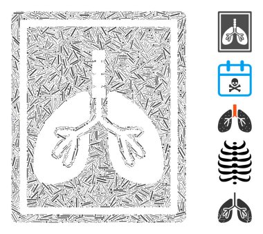 Akciğer florografisi ikonuna dayalı Dash Mozaik. Mozaik vektör akciğerler florografi rastgele çizgi elementleriyle oluşturulur. İkramiye simgeleri eklendi.