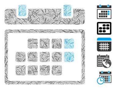 Dash Mozaik takvim simgesine dayalı. Mozaik vektör ayı takvimi dağınık çizgi ögeleri ile oluşturulur. İkramiye simgeleri eklendi.